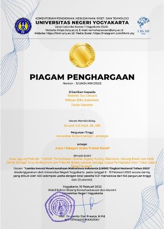 Arek UMLA Juara Nasional Usaha Produk Kreatif LIKMI 1 Arek UMLA Juara Nasional Usaha Produk Kreatif LIKMI 1