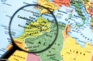 Map of Morocco. Detail from the World Atlas. Selective Focus.
