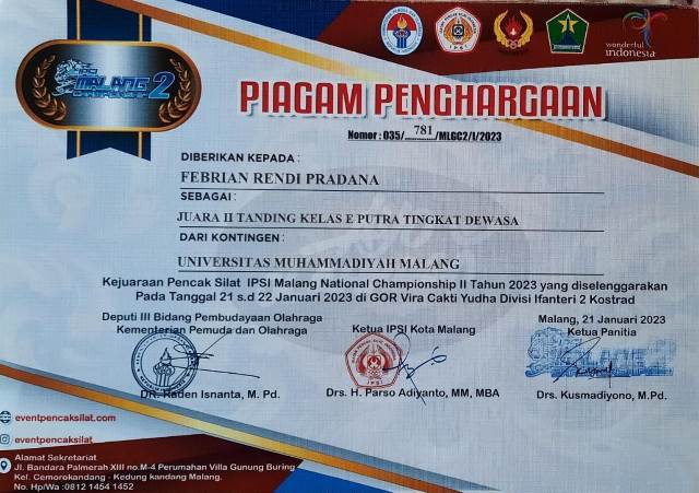 Febrian Atlit Silat Prodi EP UMM, Langganan Juara Nasional 2