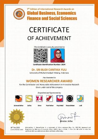 Ilmuan Prodi EP UMM Raih Women Researcher Award 1