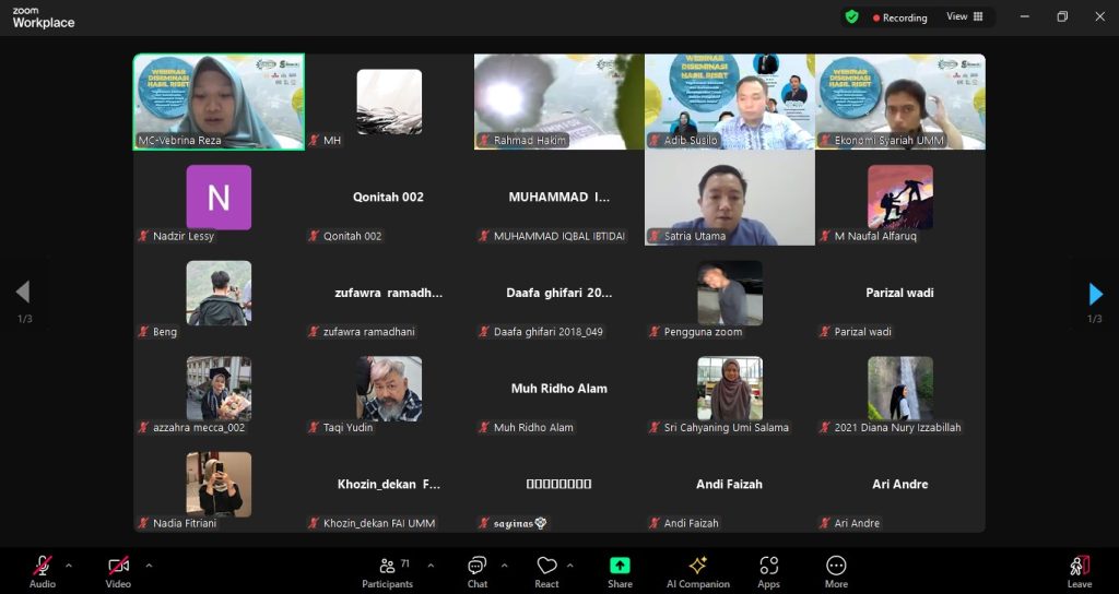 Webinar Prodi Ekos UMM Bahas Diseminasi Hasil Riset, Digitalisasi Ekonomi-SDG’s Perspektif Ekonomi Islam 2