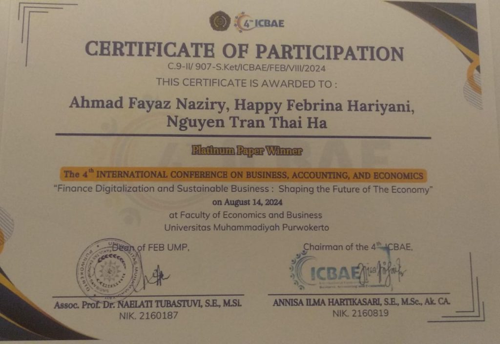 Karya Dosen-Mahasiswa EP UMM Kolaborasi Dosen University Vietnam, Raih Platinum Paper Winner ICBAE 1