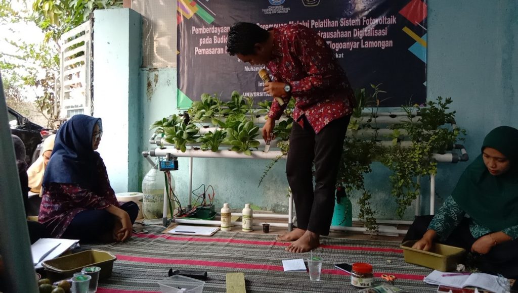 Dosen UMLA Pemberdayaan Ekonomi Perempuan Sistem Fotovoltaik Budidaya Hidroponik-Sekolah Kewirausahaan Digitalisasi Pemasaran PKK Tlogoanyar Lamongan 3