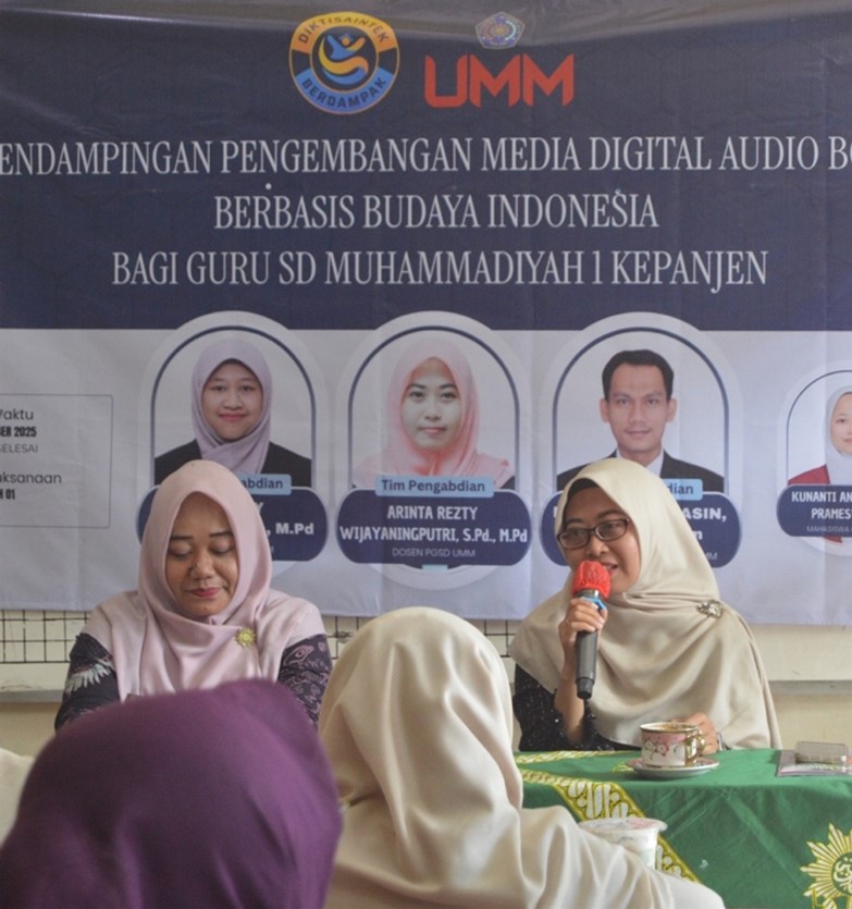 Dosen PGSD FKIP UMM Pendampingan, Pengembangan Digital Audio Book Berbasis Budaya bagi Guru SD Muhammadiyah 01 Kepanjen 2