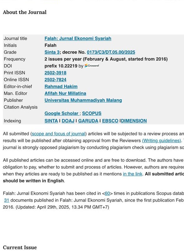 Falah, Jurnal Ekonomi Syariah Terbitan Prodi Ekonomi Syariah UMM Terindeks Scopus 4 Falah, Jurnal Ekonomi Syariah Terbitan Prodi Ekonomi Syariah UMM Terindeks Scopus 4